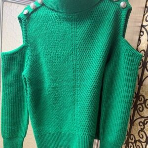 Green Cold-Shoulder Ribbed Sweater with Button Detail size medium INC brand